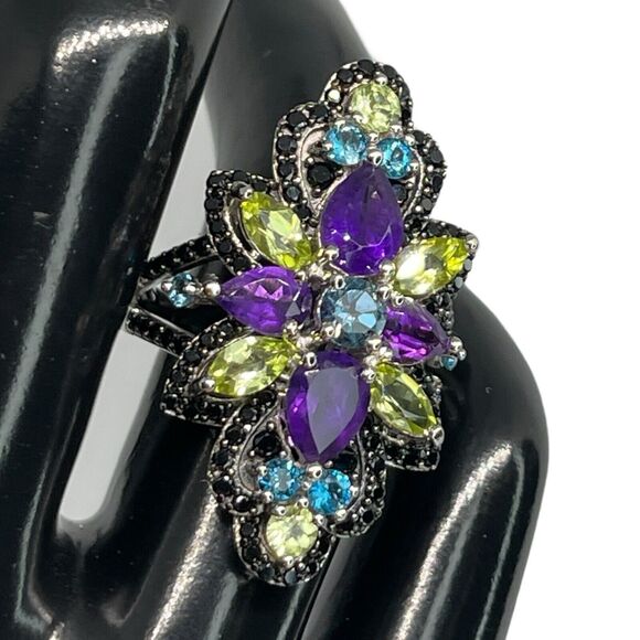 LUXY Gems Natural Topaz Amethyst Peridot Spinel Sterling Silver Ring Luxury Sz 7 - Picture 12 of 16